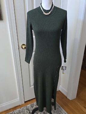 52SEVEN BRAND WOMEN'S FOREST GREEN RIBBED LONG SLEEVES SWEATER DRESS SIZE MEDIUM